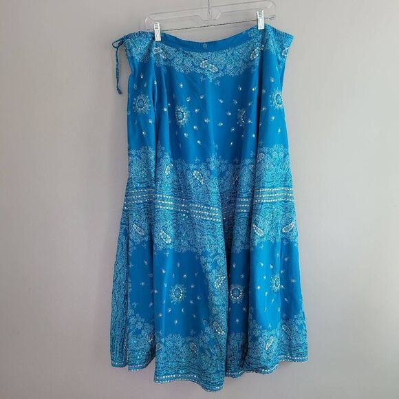 Soft Surroundings XL 100% cotton embellished full skirt sequined boho - Picture 2 of 9